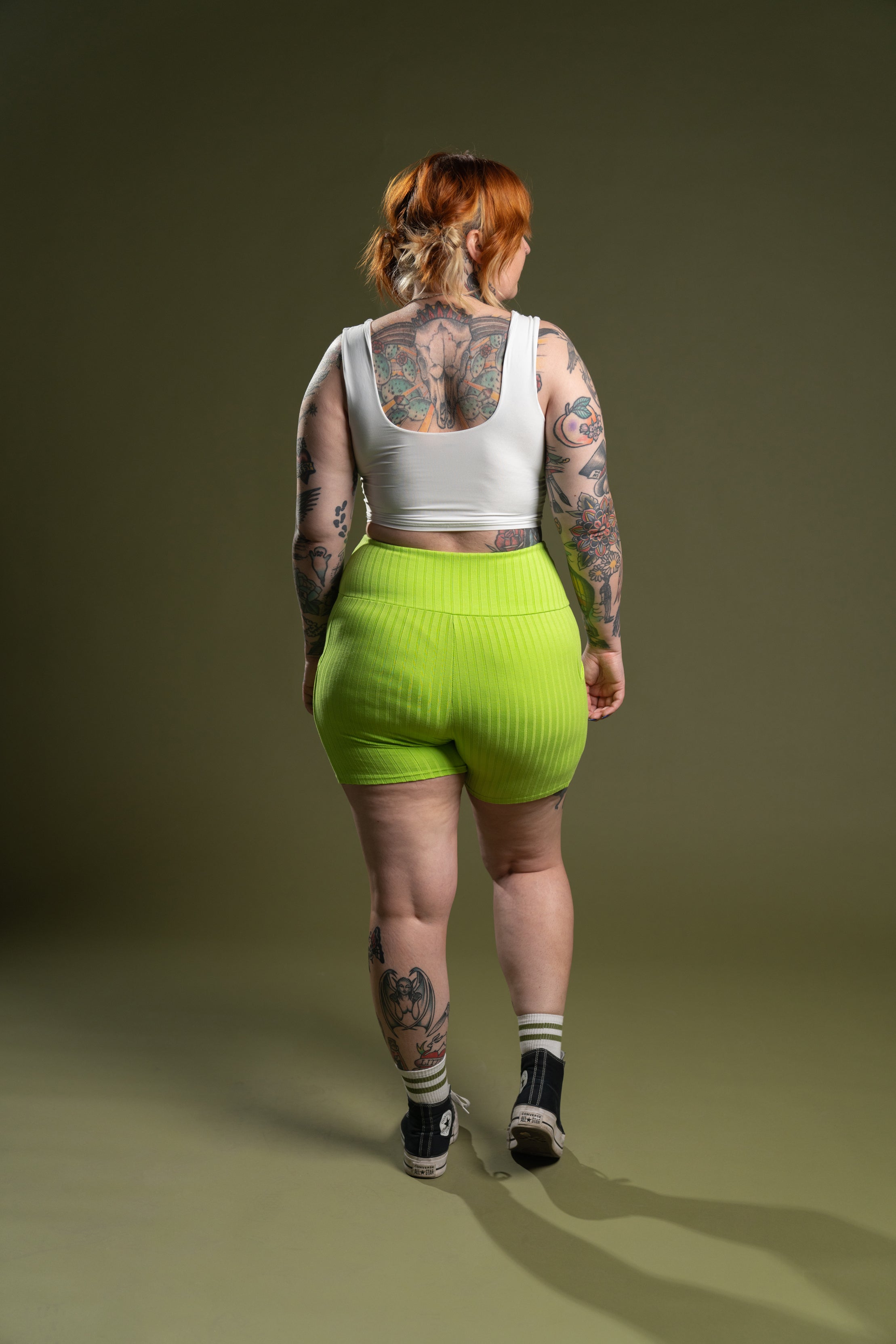 The Phoenix Ribbed Bike Short - Lime