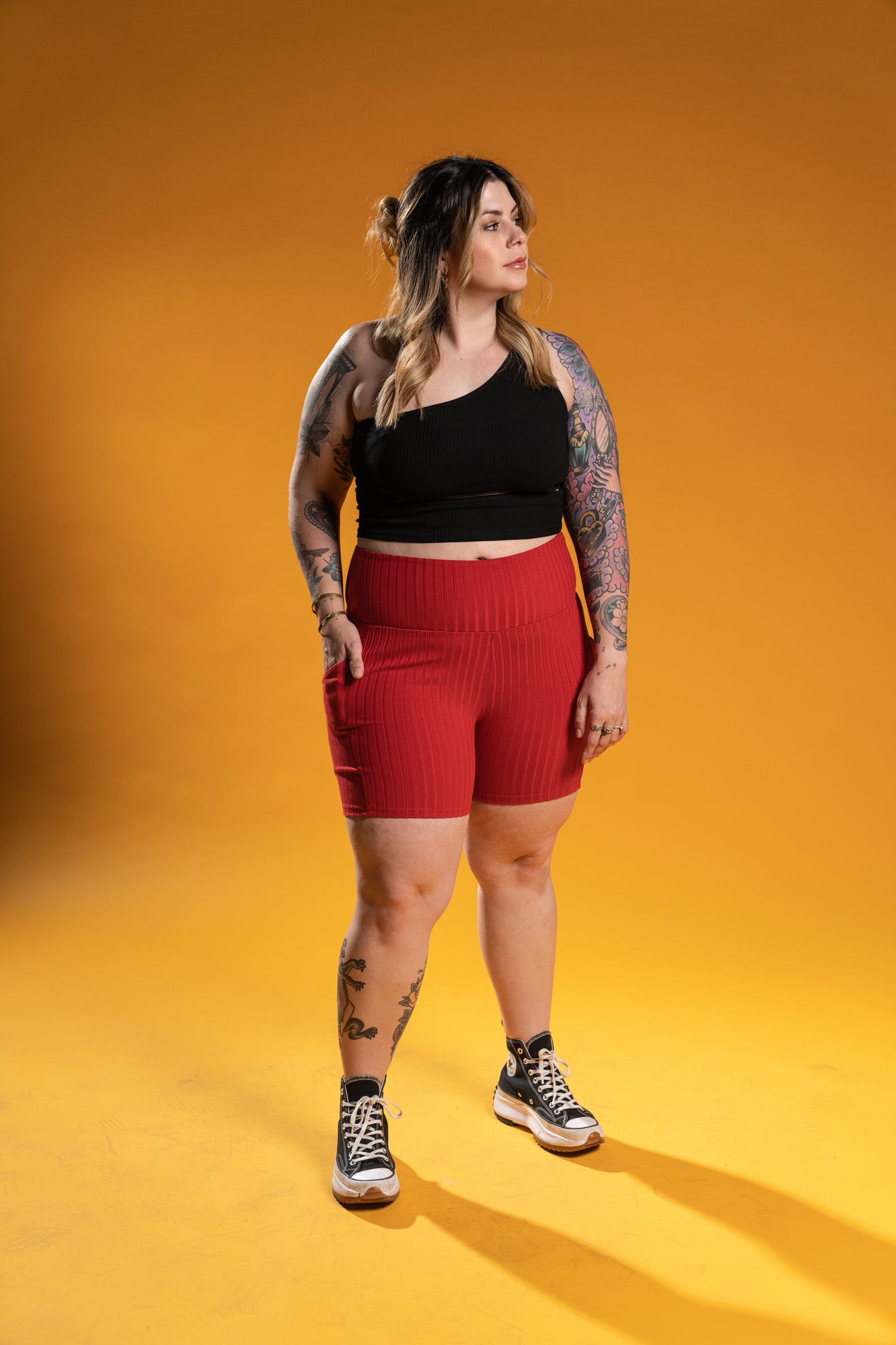 The Phoenix Ribbed Bike Short - Red