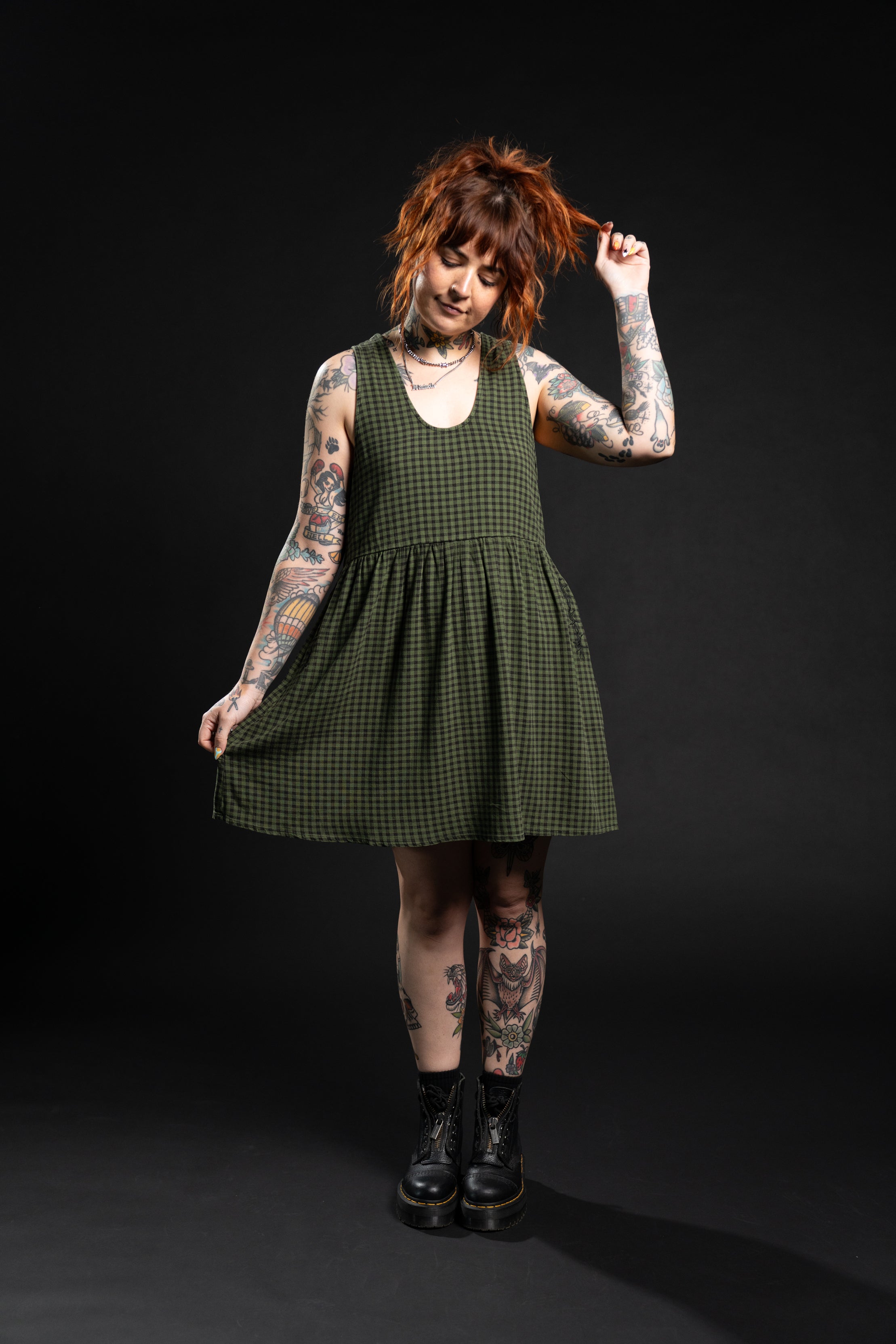 Andy Linen Dress - Olive Gingham Girrlscout Andy Linen Dress - Olive Gingham Girrlscout