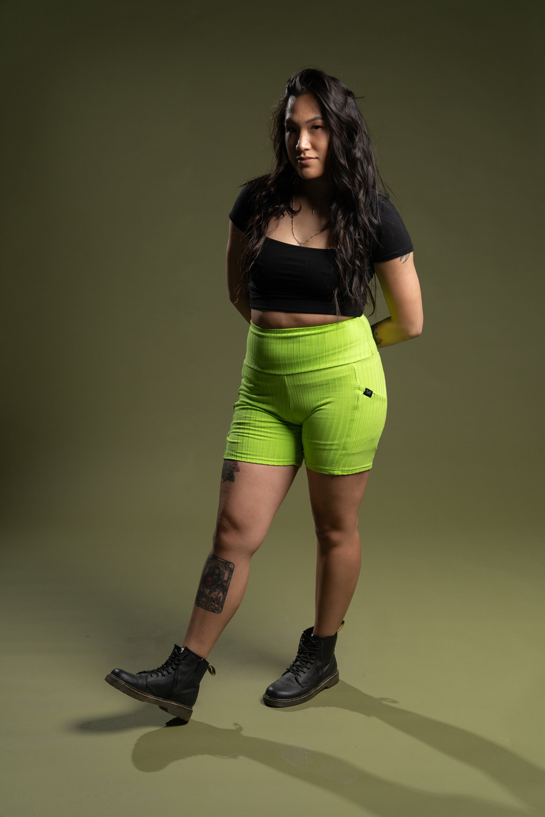 The Phoenix Ribbed Bike Short - Lime
