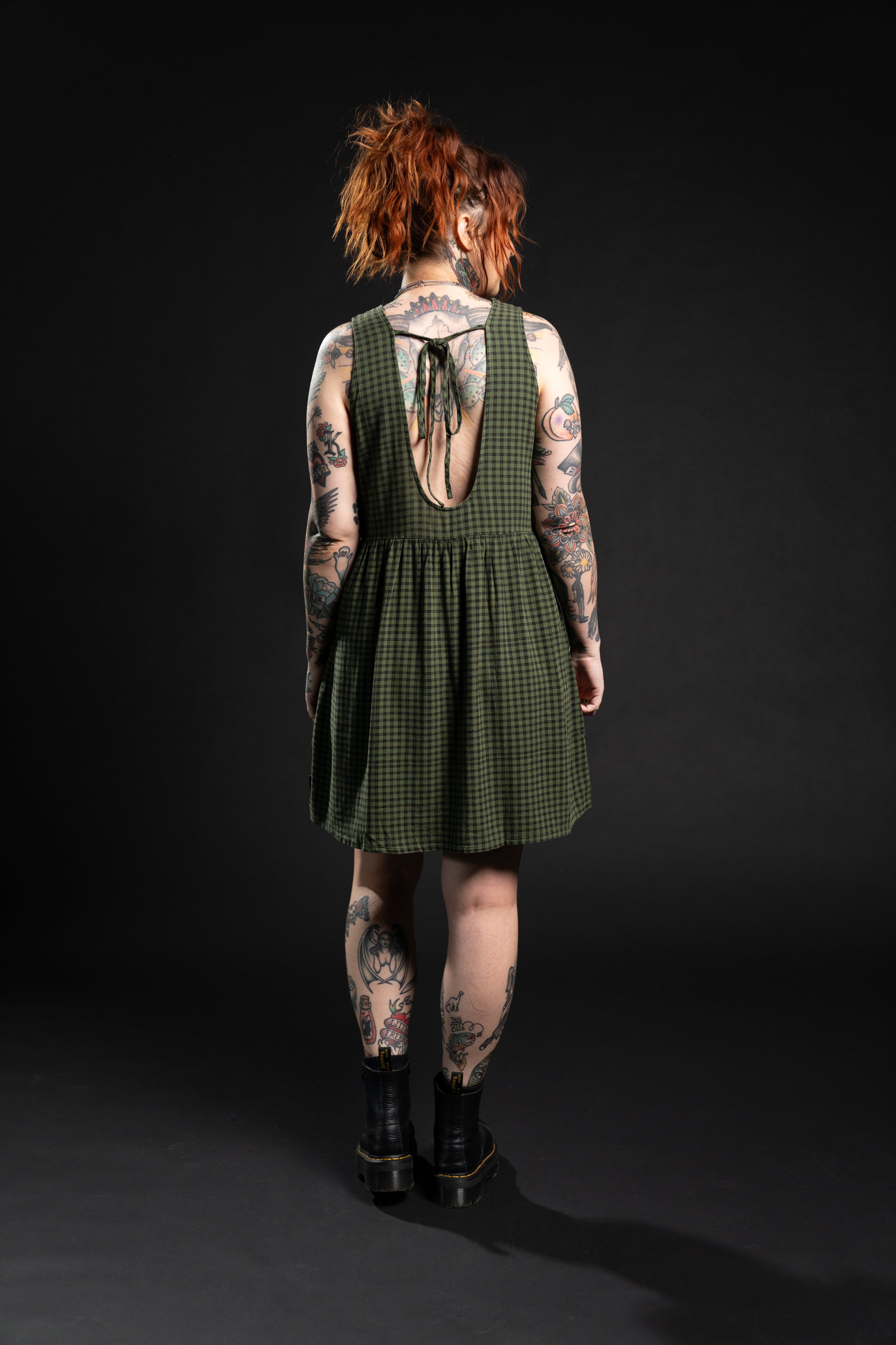 Andy Linen Dress - Olive Gingham