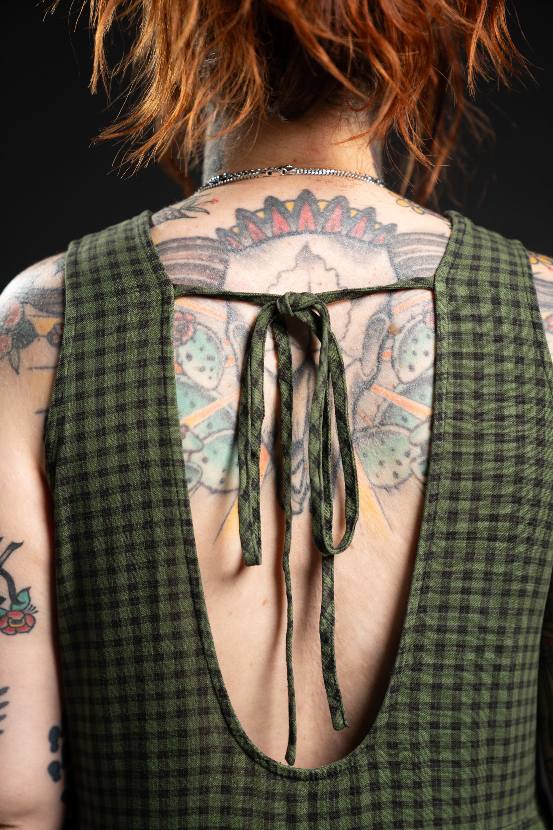 Andy Linen Dress - Olive Gingham