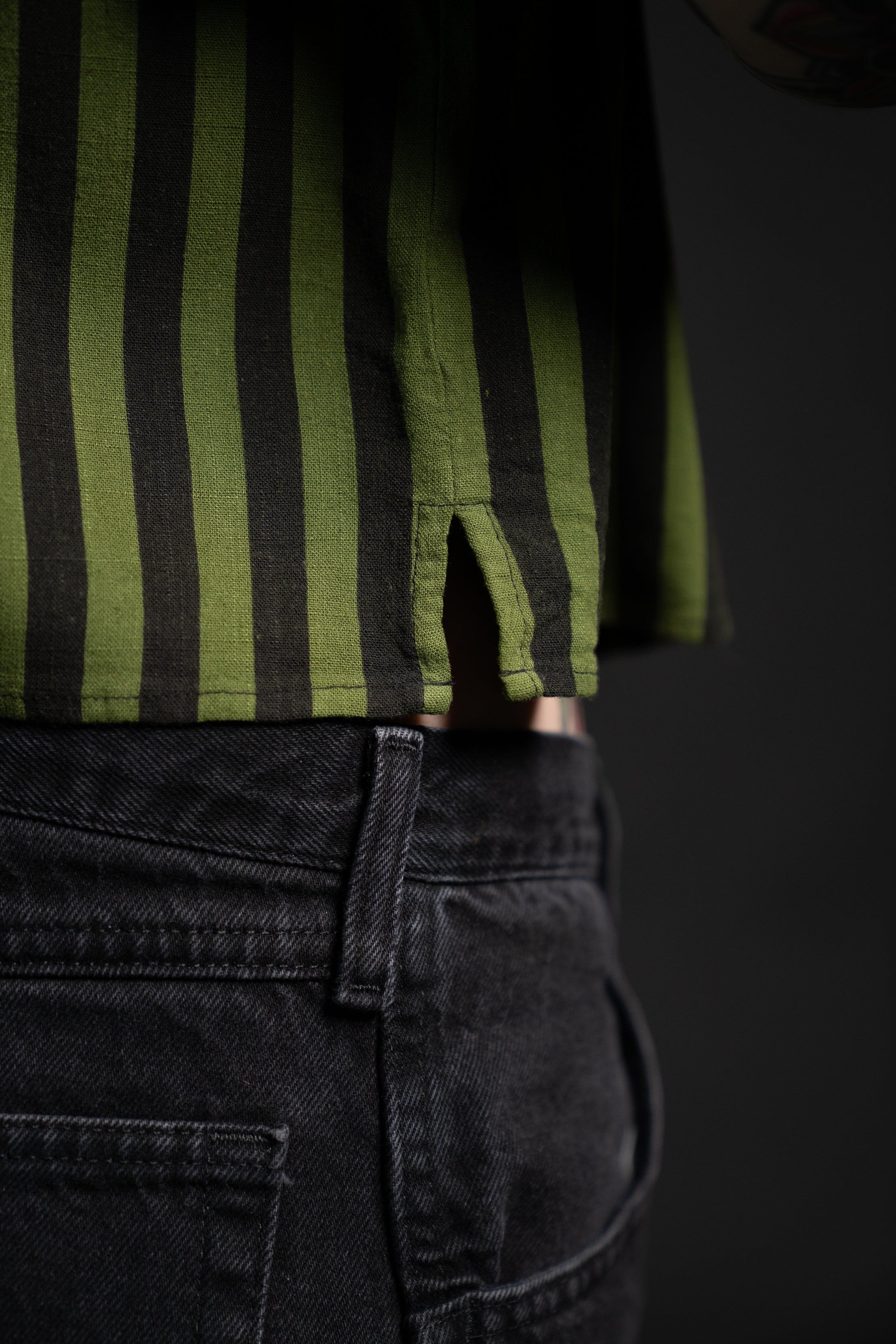 Cropped Adrian Linen Shirt - Green Stripe