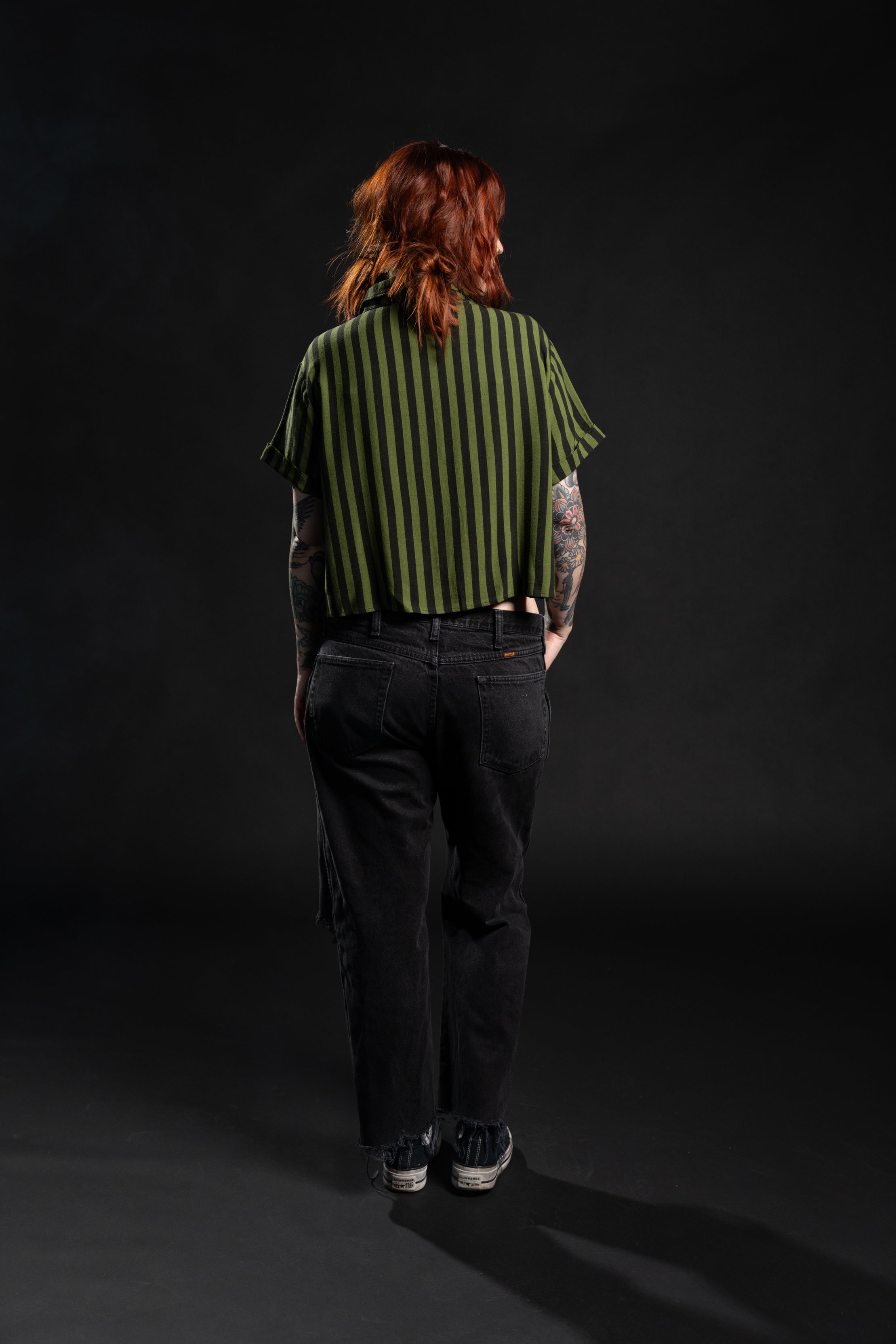 Cropped Adrian Linen Shirt - Green Stripe