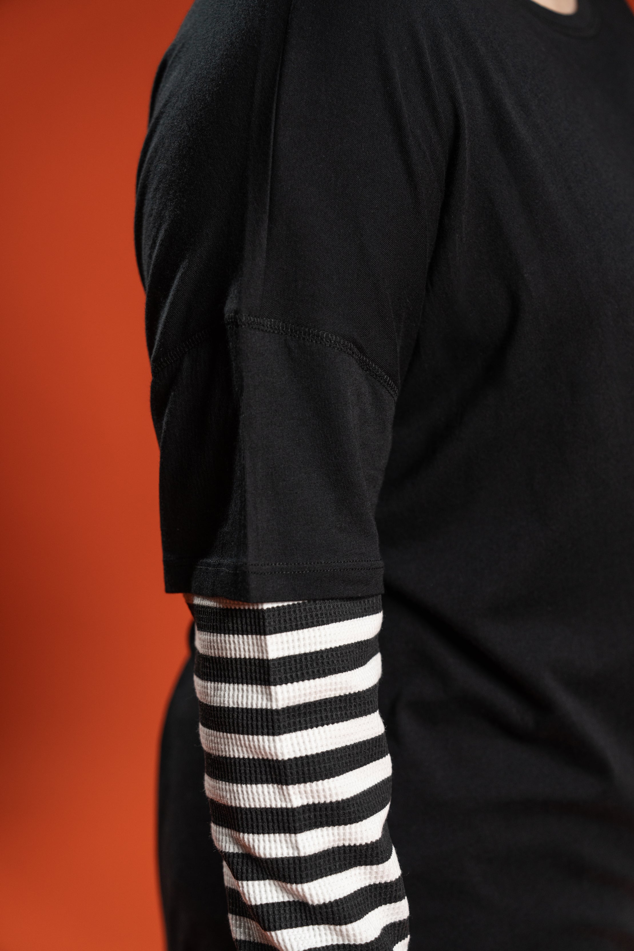 The Alex Oversized Tee w/ Thermal Striped Sleeves